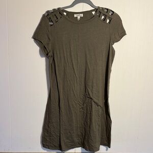 Olive Green Short Sleeve Dress with Cutout Shoulders